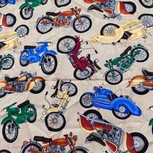 Timeless Treasures Vtg Motorcycle Scooter Cotton Quilting Fabric Novelty 36x21